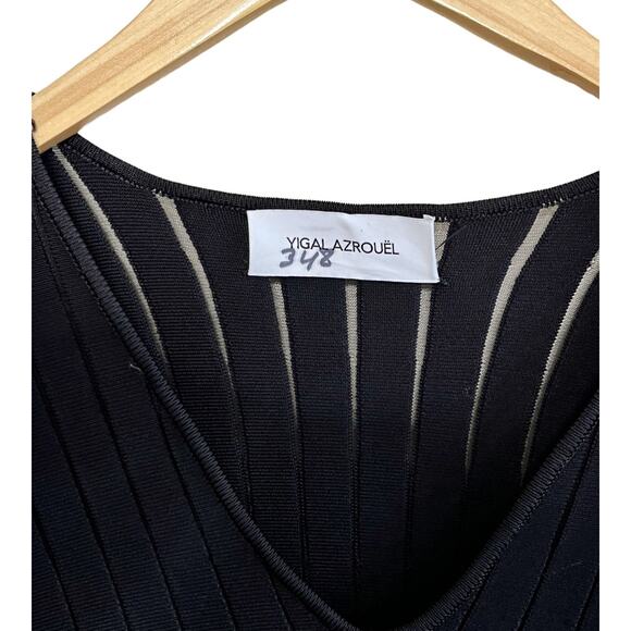 YIGAL AZROUEL Knit Dress Black V-Neck Sheath 3/4 Sleeves Designer Small EUC - Picture 9 of 12